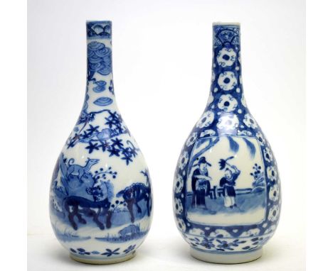 A Chinese blue and white bottle vase, 19th century, decorated with animals and dragon, four character kangxi mark, 21cms; and