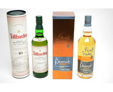 Benromach Speyside single malt scotch whisky, 46% vol. 70cl., in carton; and Tullibardine aged 10 years single malt scotch wh