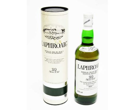 Laphroaig 10 years old pre-royal warrant single malt scotch whisky, 40% vol. 75cl., in tube. 