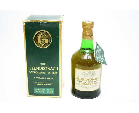 Glendronach 8 years old scotch malt whisky, probably 1970's, in dumpy bottle, 70 proof, 750ml, bottled by Wm Teacher &amp; so