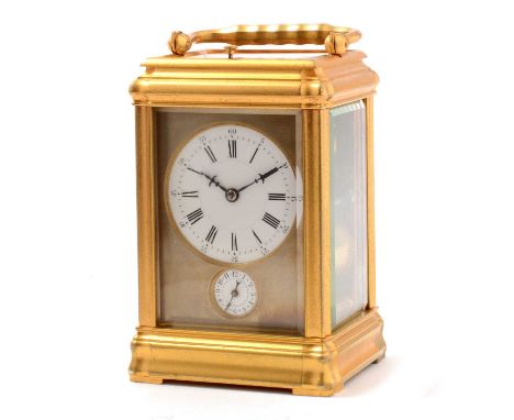 A late 19th Century Petite-Sonnerie carriage clock, by Le Roy &amp; Fils, France, the white enamel roman dial above subsidiar