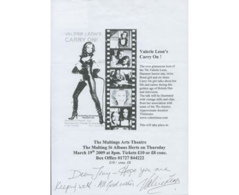 Valerie Leon signed 12x8 promo sheet. Leon (born 12 November 1943) is an English actress and model who has had roles in film 