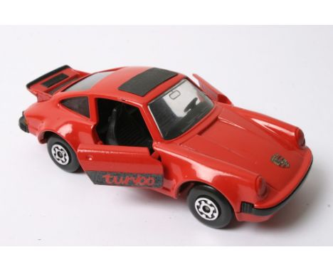 Matchbox Speed Kings Pre-Production K70 Porsche Turbo in flat red, black bumper tail gaits, amber back light strip, turbo dec