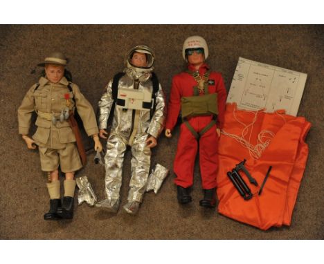 Palitoy Vintage Action Man Astronaut, black painted hair with space suit, helmet, gloves and accessories. Red Devil with blon