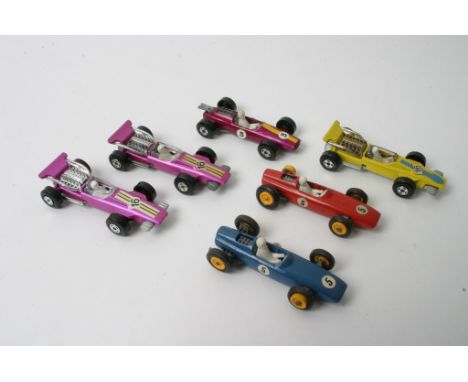 Matchbox Regular Wheels collection of racing cars comprising 3 Formula 1 No. 34 one having unpainted exposed engine and unpai