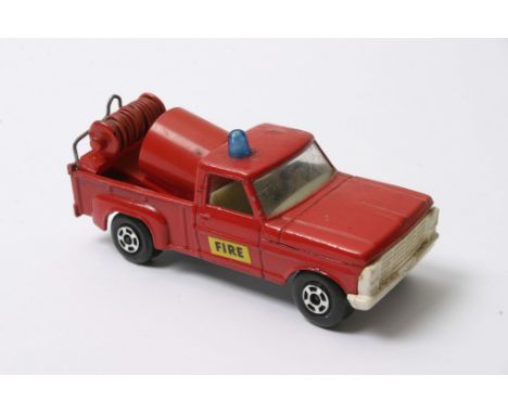 Matchbox Superfast No 6 Ford Pick Up unusual as in the form of a Fire Truck. Flat red with fire decals either side, one blue 