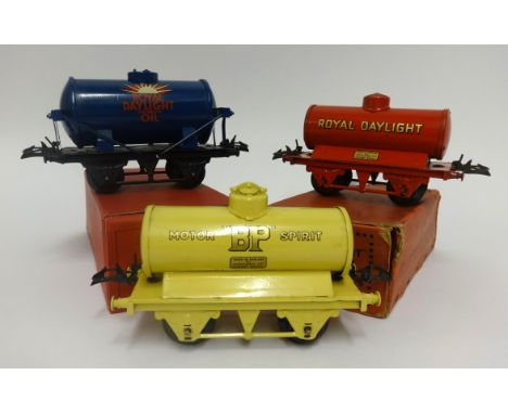 Hornby gauge O boxed 'Royal Daylight' oil tank wagon', BP tank wagon and an early Bernard Ridgley 'Director Series, Royal Day