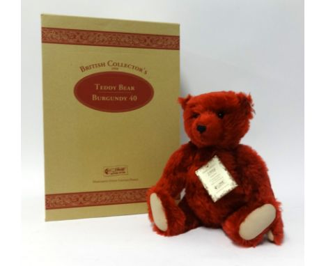 Steiff British Collectors 1998 burgundy teddy bear, growler, white tag 659973, limited edition 3000, height 40cm boxed with c