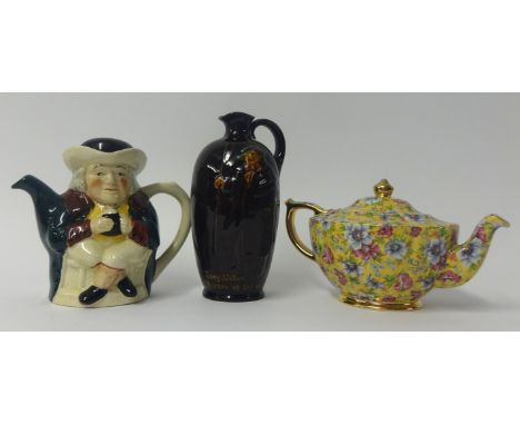 Royal Doulton, Series Ware Dewar's whisky flask, Tony Weller, also a Sadler Chintz tea pot and Woods Toby teapot (3).