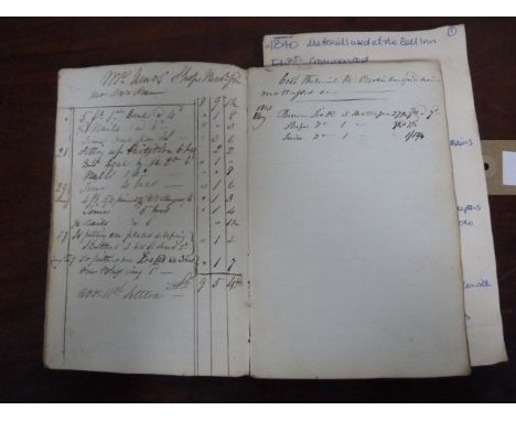 The Bell Inn.&nbsp;&nbsp;Manuscript notebook containing details of joinery materials used, cost of furnishings, details of po