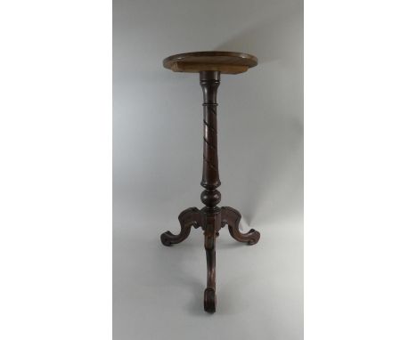 A Victorian Tripod Candle Stand with Circular Top Having Replacement Inlaid Bird Decoration, 70cm High 
