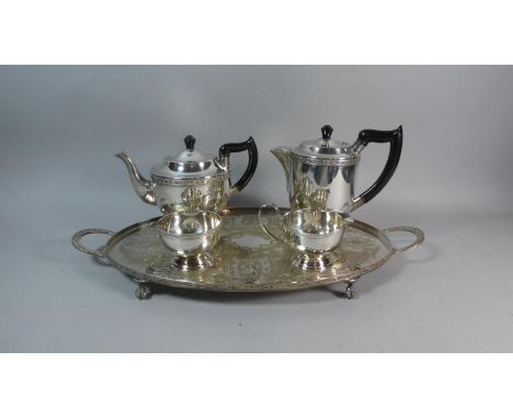 An Edwardian Silver Plated Four Piece Tea Service on Oval Two Handled Tray&nbsp;