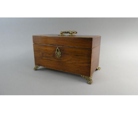 A Mid 19th Century Rosewood Two Division Tea Caddy with Ormolu Claw Feet and Carrying Handle, Removable Tea Boxes and Replace