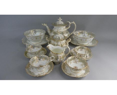 A Collection of Late 19th Century Coalport Grey, Gilt and White Teawares to Include Four Cups and Saucers, Two Cake Plates, T