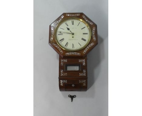 A Late Victorian/Edwardian Mother of Pearl Inlaid Octagonal Drop Dial Wall Clock. The Dial Inscribed Birmingham and with Sing