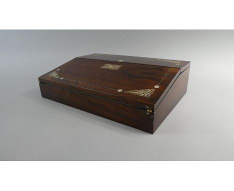 A Late 19th Century Mother Pearl Inlaid Rosewood Fitted Writing Slope with Two Glass Inkwells, 35.5cm Wide