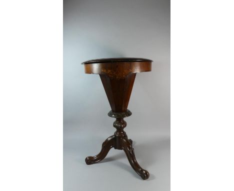 A Victorian Inlaid Tripod Work Table with Circular Chequer Board Top to Fitted Interior, 73.5cm High 