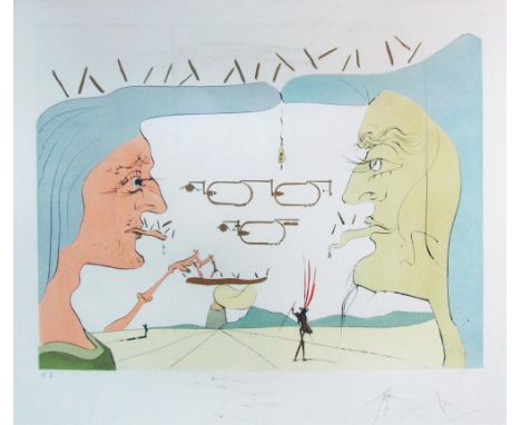 SALVADOR DALI (Spanish, 1904-1989) 'Le telegraphe', original lithograph in colours, 45.5cm x 56.5cm, signed lower right in pe