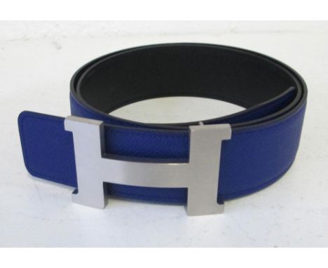 HERMES H BELT, electric blue togo leather, brushed chrome 'H' fastening, date code for 2014, 42mm W. (as new)