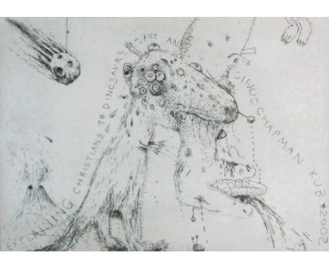 JAKE AND DINOS CHAPMAN (British, b. 1962/66), 'Explaining Christians to Dinosaurs', 2005, etching, 21cm x 30cm (image size), 