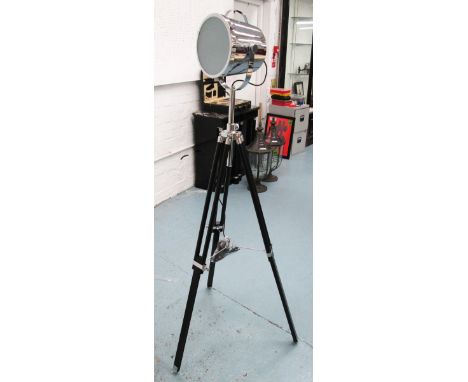 SPOTLIGHT, in chromed metal on an extendable tripod support, 160cm H. 