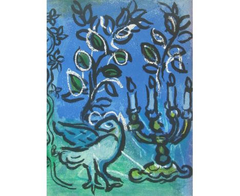 MARC CHAGALL, (French, 1887-1985), 'Candlesticks and Tablets', 1962, lithograph in colours, a pair, printed by Mourlot Freres