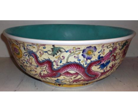 BOWL, Chinese ceramic with dragon decoration, 41cm D.