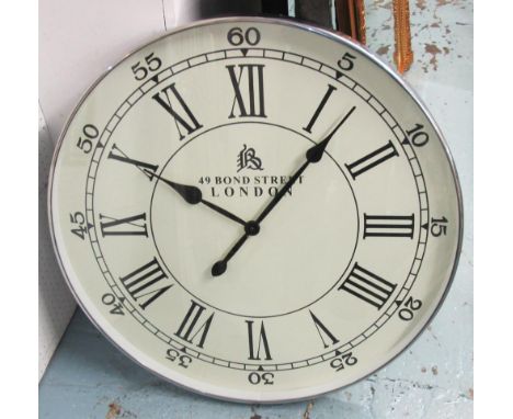 WALL CLOCK, circular, with a chromed metal surround, 76cm diam. 