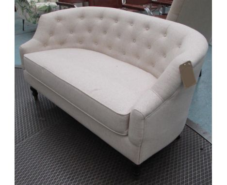 SOFA, two seater, button back in oatmeal fabric, 145cm W.