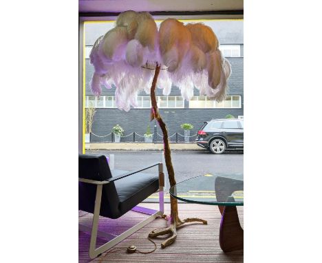 ATTRIBUTED TO AYNHOE PARK OSTRICH FEATHER FLOOR LAMP, 190cm H. 