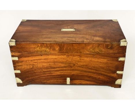 TRUNK, 19th century Chinese Export, camphorwood and brass bound with rising lid and carrying handles, 105cm W x 48cm x 48cm. 