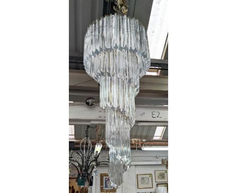 ITALIAN MURANO SPIRAL CHANDELIER, quadedri  glass drops, gilt metal frame, 140cm drop approx. 