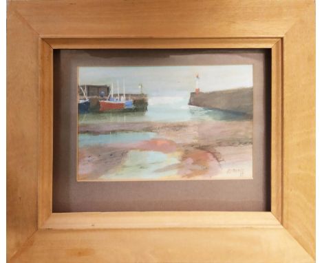 KEN SYMONDS, 'Newlyn harbour 85' plus 'Study of a female nude', largest 19cm x 25cm, framed. (Subject to ARR - see Buyers Con