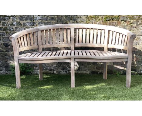 BANANA BENCH, weathered teak and slatted of arched, 160cm W. 
