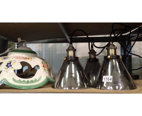 Two ceiling light fittings metal and ceramic. Not available for in-house P&amp;P, contact Paul O'Hea at Mailboxes on 01925 65