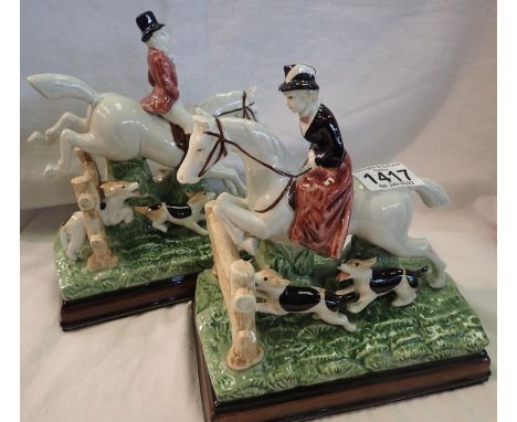 Two ceramic hunting figural scenes. Not available for in-house P&amp;P, contact Paul O'Hea at Mailboxes on 01925 659133 