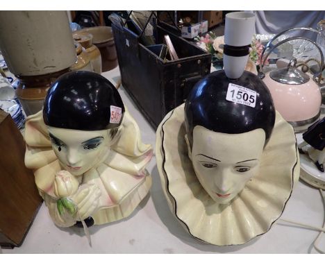 Large cast bust of Pierrot and a similar example lamp. Not available for in-house P&amp;P, contact Paul O'Hea at Mailboxes on