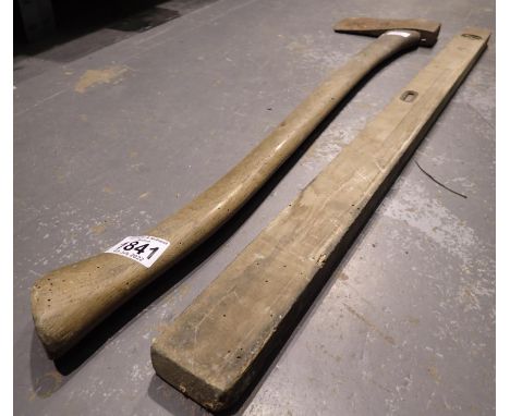 Large tree felling axe and a spirit level. Not available for in-house P&amp;P, contact Paul O'Hea at Mailboxes on 01925 65913