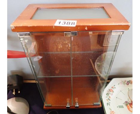 Small glazed display cabinet with one shelf, H: 40 cm. Not available for in-house P&amp;P, contact Paul O'Hea at Mailboxes on