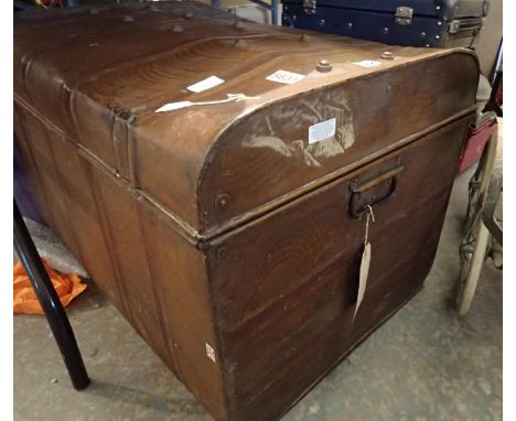Large antique steel trunk. Not available for in-house P&amp;P, contact Paul O'Hea at Mailboxes on 01925 659133 