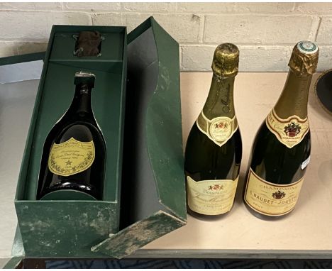 DOM PERIGNON 1992 BOXED WITH SILVER PLATED CORK SAVER CHRISTOFLE &amp; 2 BOTTLES OF CHAMPAGNE