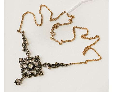 14CT ROSE CUT DIAMOND PENDANT &amp; CHAIN - 12.6 GRAMS APPROX