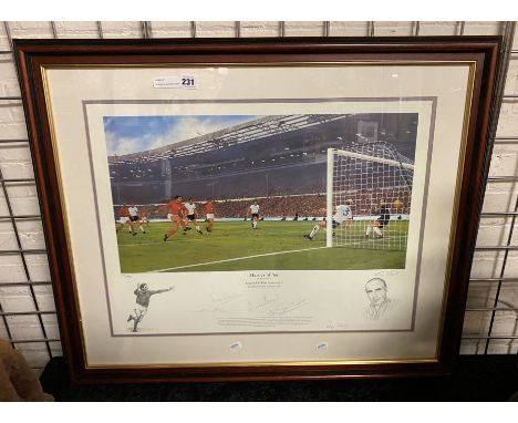 HEROES OF 66 PRINT SIGNED BY FIVE MEMBERS OF THE 1966 TEAM TO INCLUDE SIGNATURE OF MARTIN PETERS, RAY WILSON, GEORGE COHEN JA