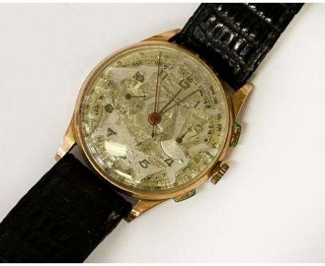 CHRONOGRAPH SUISSE 18CT GENTS WATCH (WATER DAMAGED NEEDS REPAIR)