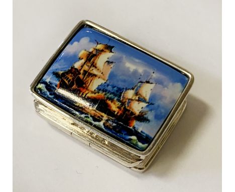 SILVER &amp; ENAMEL SHIPS STAMP BOX