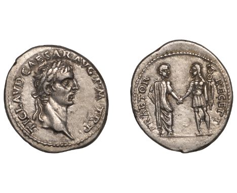 Roman Imperial Coinage, Claudius (41-54), Denarius, Rome, AD 41-42, ti clavd caesar avg p m tr p around laureate head right, 