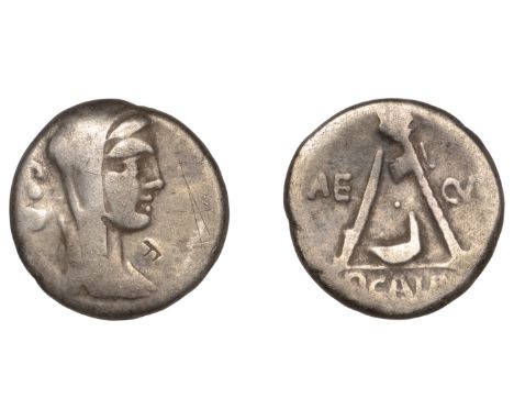 Roman Republican Coinage, Publius Sulpicius Galba, Denarius, 69 BC, s c behind veiled head of Vesta right, rev. ae cvr in fie