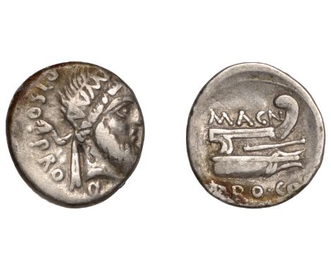 Roman Imperatorial Coinage, The Pompeians, Pompey Magnus, Denarius, Military mint moving with Pompey in Greece, 49-early 48 B