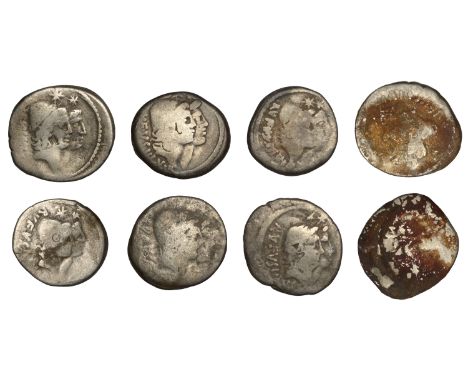 Roman Republican Coinage, Manius Cordius Rufus, Denarii (8), Rome, 46 BC, [–] behind jugate head of the Dioscuri right, each 
