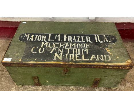 A Military trunk named to Maj L.M. Fraser, RA, Muckamore, Co. Antrim, N Ireland 